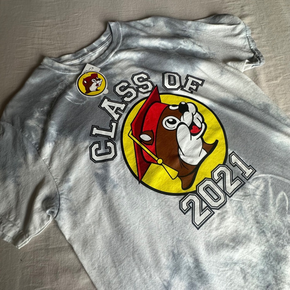 Buc-ee's Beaver Class of 2021 Graduation Tie Dye T-Shirt Grey White Medium NWT